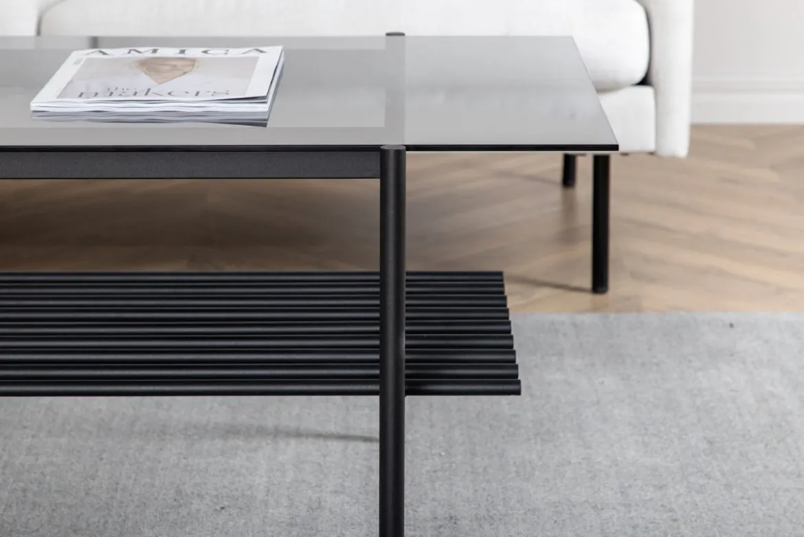 Couchtisch Staffan - in schwarz mit Glasplatte