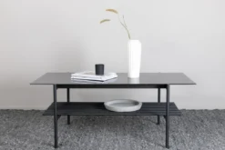Couchtisch Staffan - in schwarz mit Glasplatte