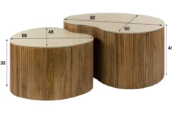 Couchtisch Tavara - 2er Set aus sandfarbenem Mangoholz mit Keramik-Tischplatte