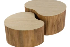 Couchtisch Tavara - 2er Set aus sandfarbenem Mangoholz mit Keramik-Tischplatte