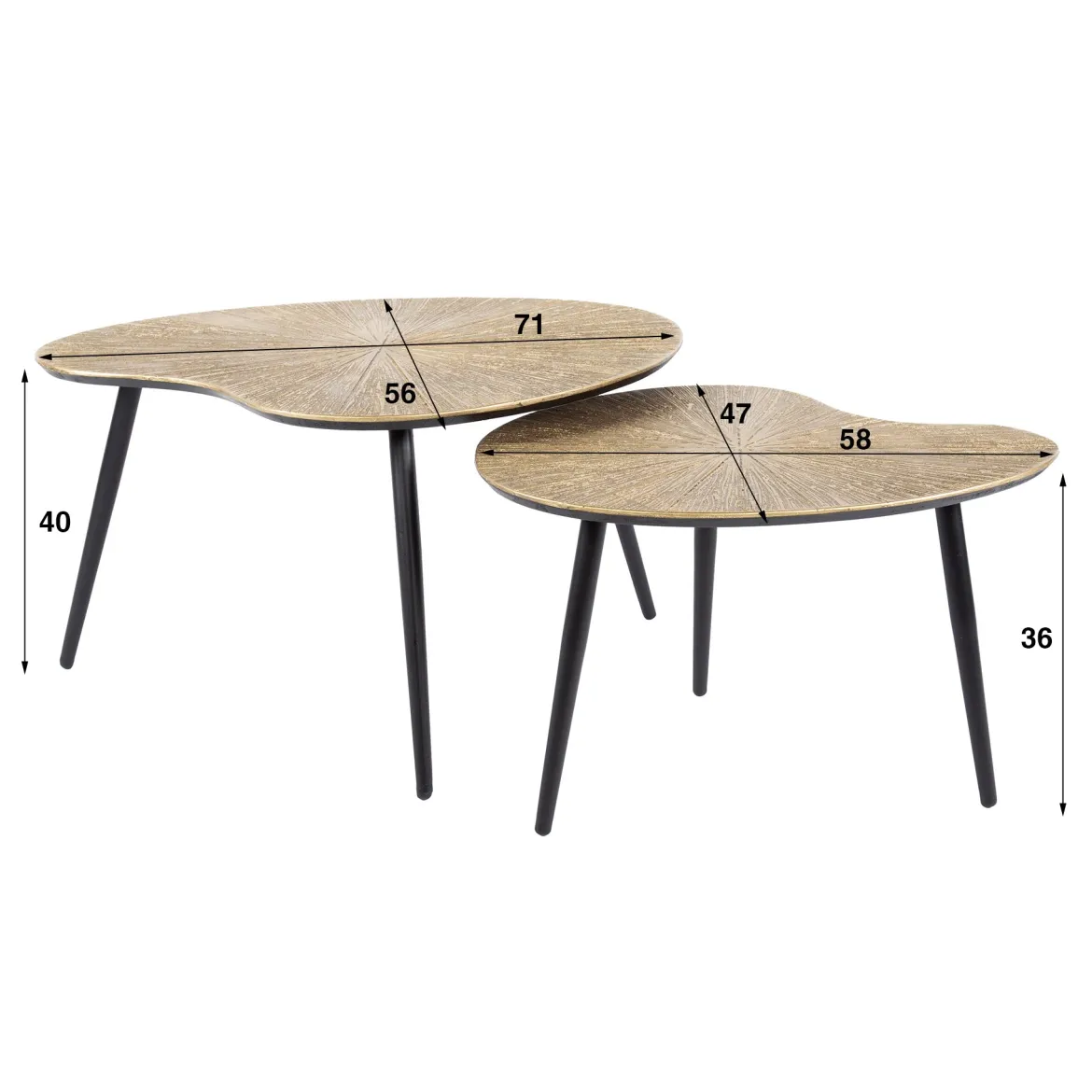 Couchtisch Tavino - 2er Set in Nierenform in der Farbe Antikbronze