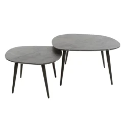 Couchtisch Virelle - 2er Set aus Melamin in Keramikoptik und einem Gestell aus Stahl