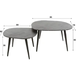 Couchtisch Virelle - 2er Set aus Melamin in Keramikoptik und einem Gestell aus Stahl