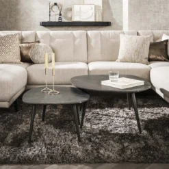 Couchtisch Virelle - 2er Set aus Melamin in Keramikoptik und einem Gestell aus Stahl