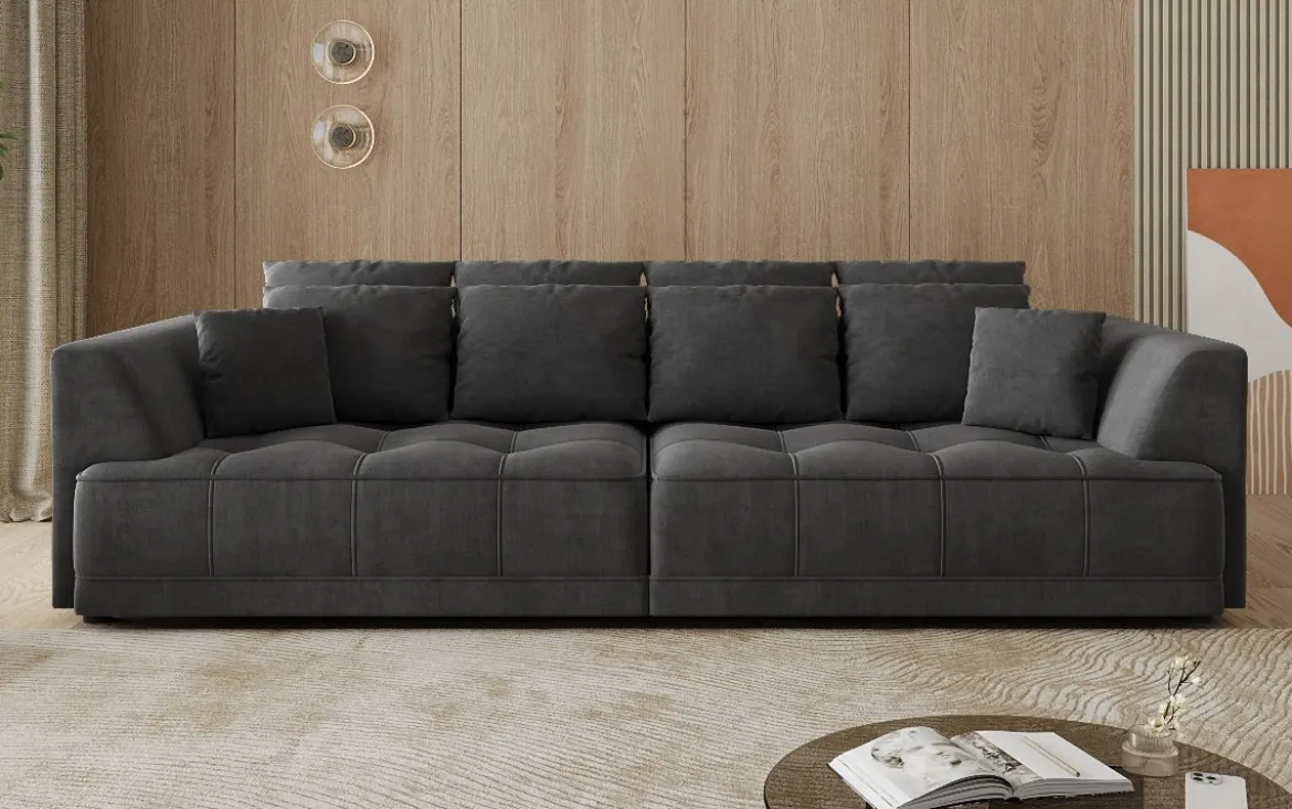 Designer Big Sofa Nuvo in Samt mit elektrischer Schlaffunktion