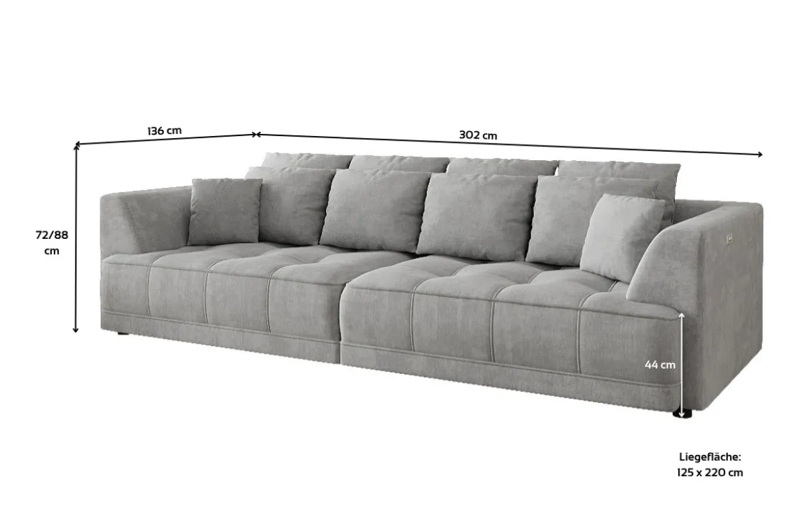 Designer Big Sofa Nuvo in Samt mit elektrischer Schlaffunktion