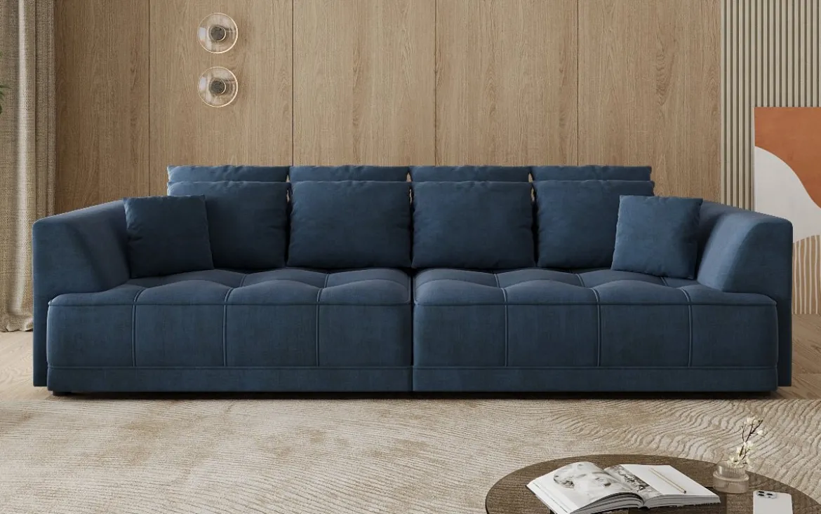 Designer Big Sofa Nuvo in Samt mit elektrischer Schlaffunktion