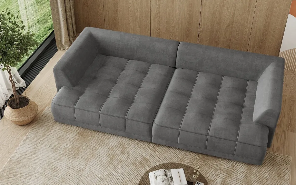 Designer Big Sofa Nuvo in Samt mit elektrischer Schlaffunktion