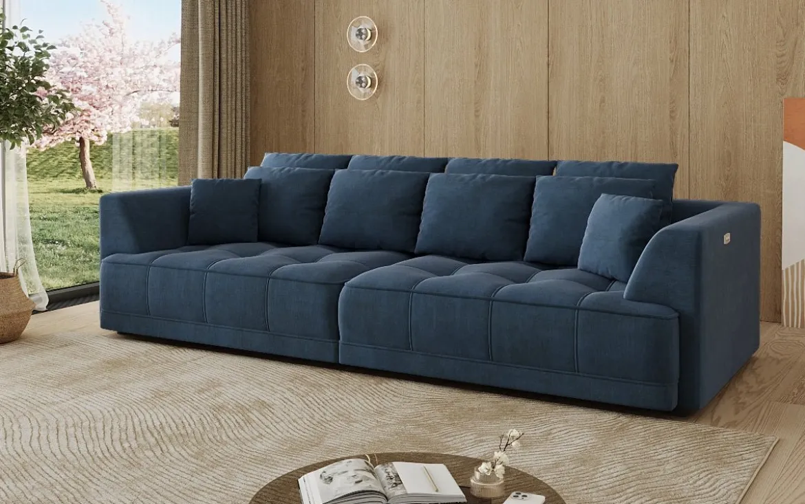 Designer Big Sofa Nuvo in Samt mit elektrischer Schlaffunktion