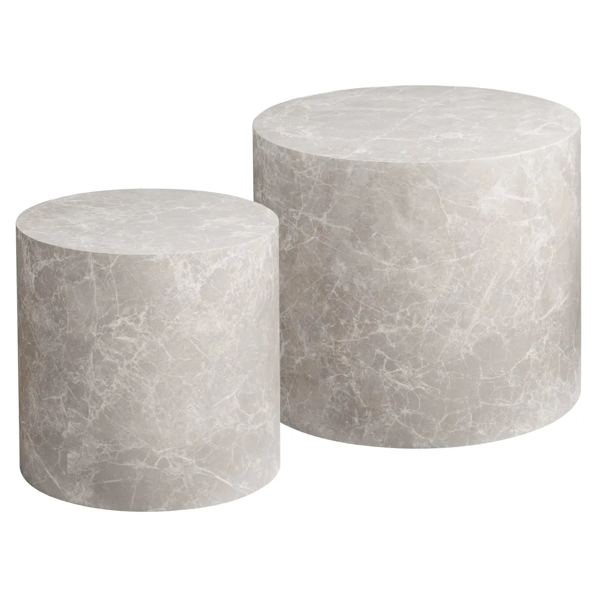 Designer Couchtisch Paris 2er Set Rund in Marmor Optik