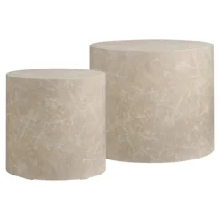 Designer Couchtisch Paris 2er Set Rund in Marmor Optik