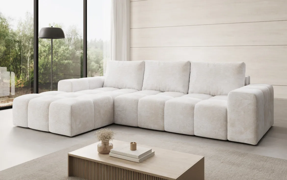 Designer Ecksofa Aila mit Schlaf- und Klappfunktion in Cord