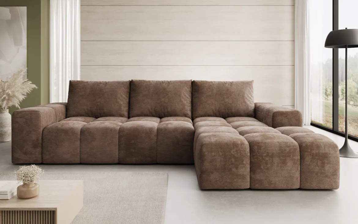 Designer Ecksofa Aila mit Schlaf- und Klappfunktion in Cord