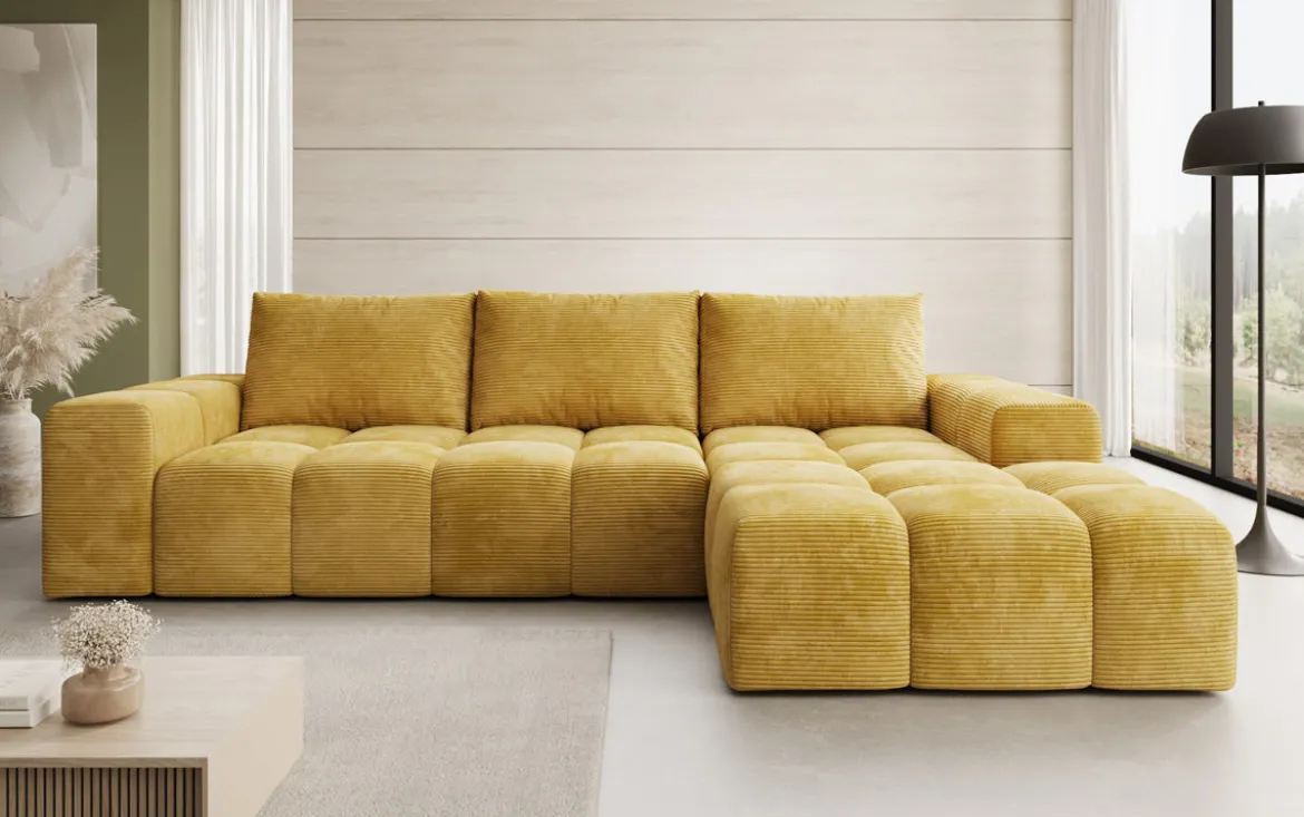 Designer Ecksofa Aila mit Schlaf- und Klappfunktion in Cord