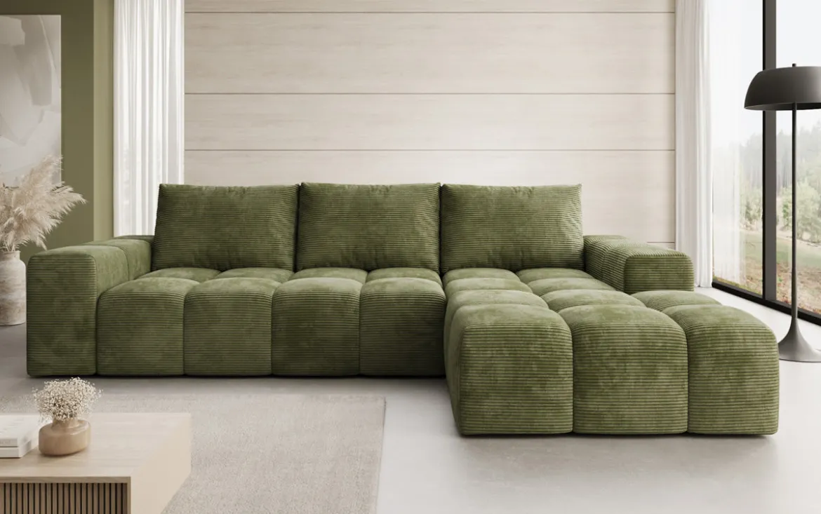 Designer Ecksofa Aila mit Schlaf- und Klappfunktion in Cord