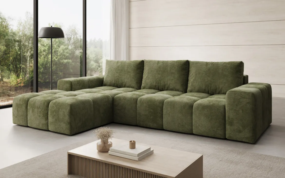 Designer Ecksofa Aila mit Schlaf- und Klappfunktion in Cord