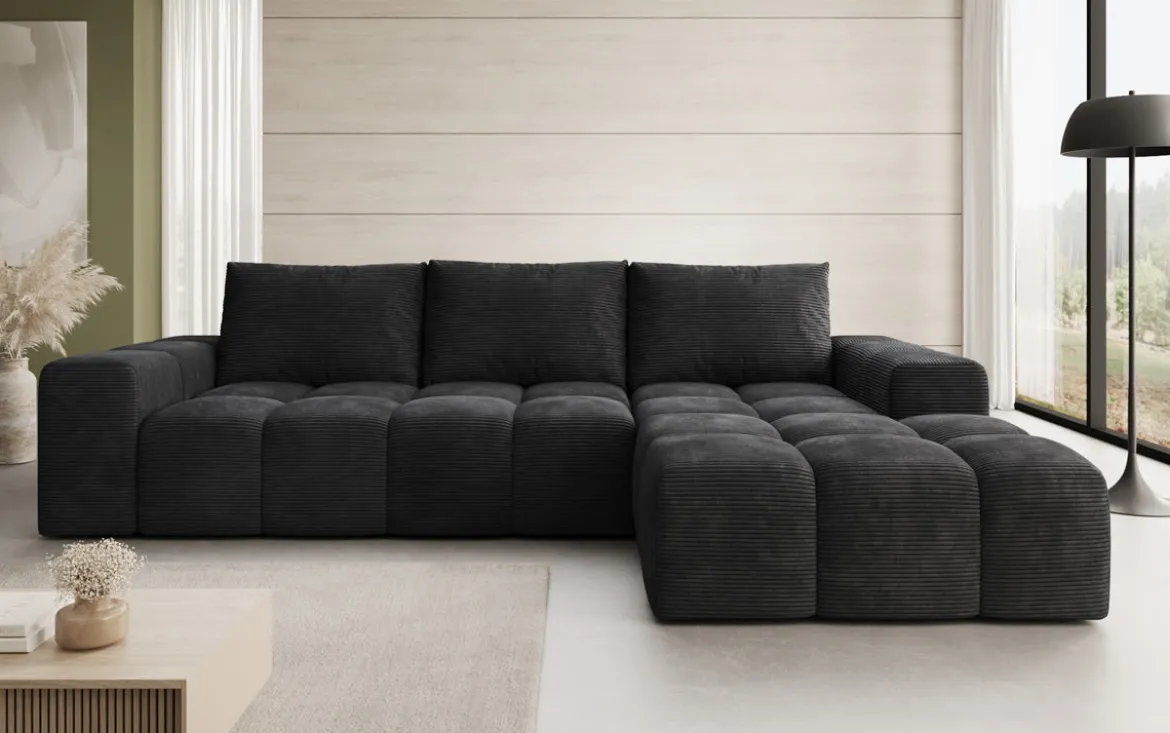 Designer Ecksofa Aila mit Schlaf- und Klappfunktion in Cord