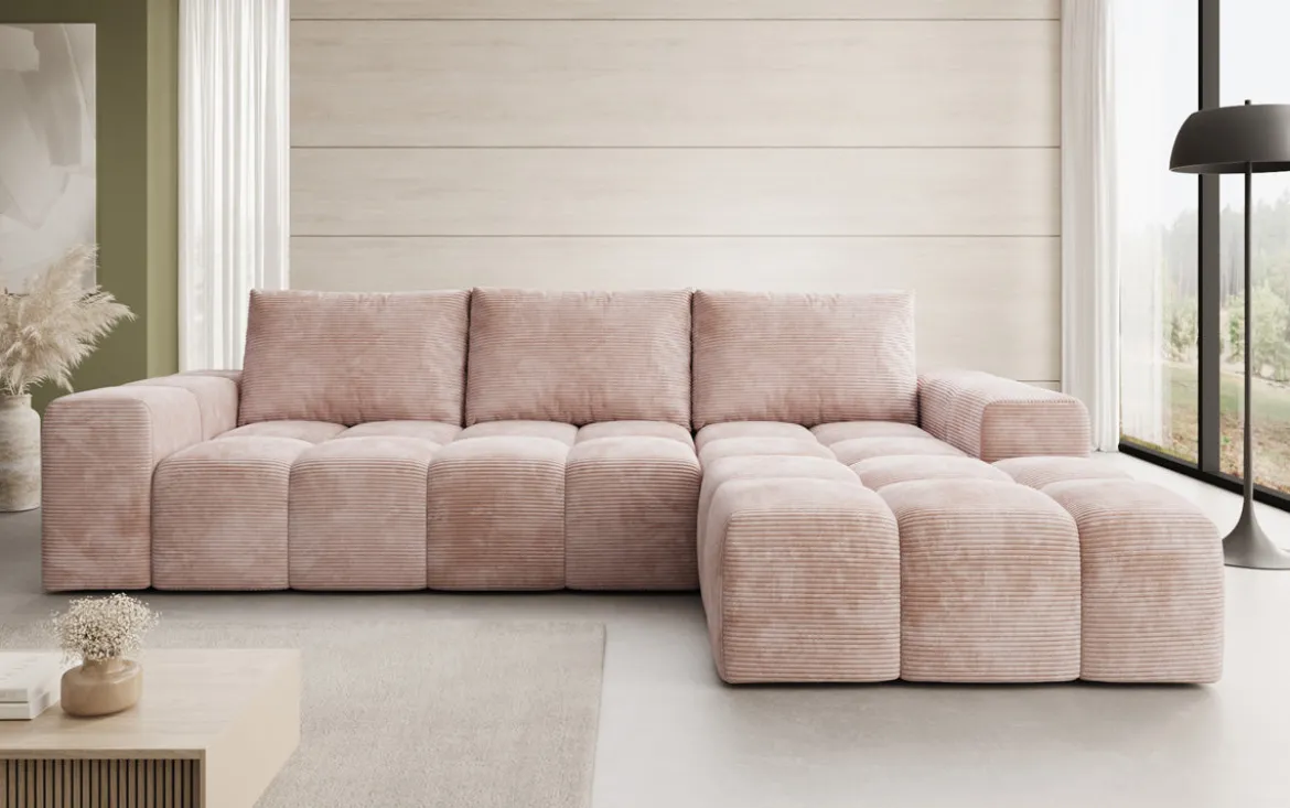 Designer Ecksofa Aila mit Schlaf- und Klappfunktion in Cord