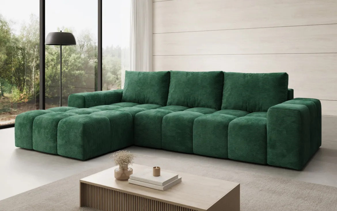 Designer Ecksofa Aila mit Schlaf- und Klappfunktion in Cord