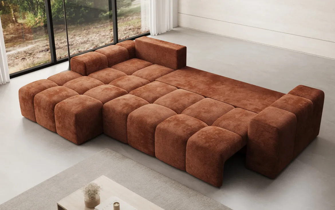 Designer Ecksofa Aila mit Schlaf- und Klappfunktion in Cord