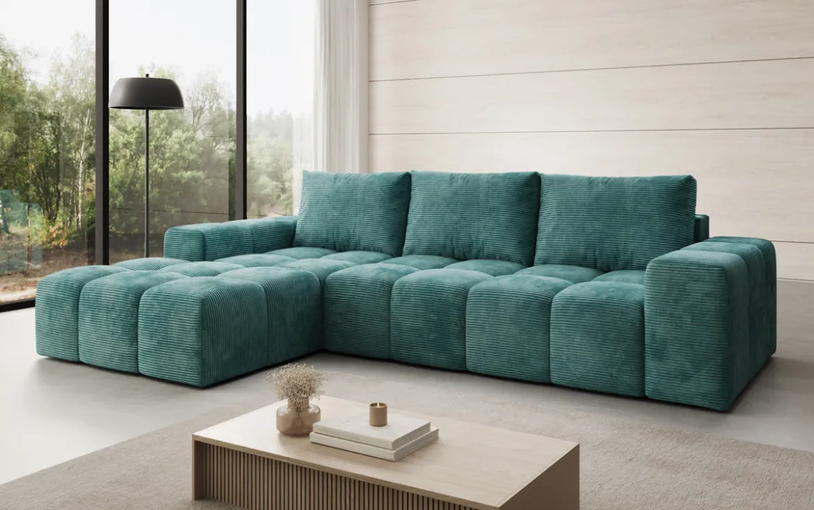 Designer Ecksofa Aila mit Schlaf- und Klappfunktion in Cord