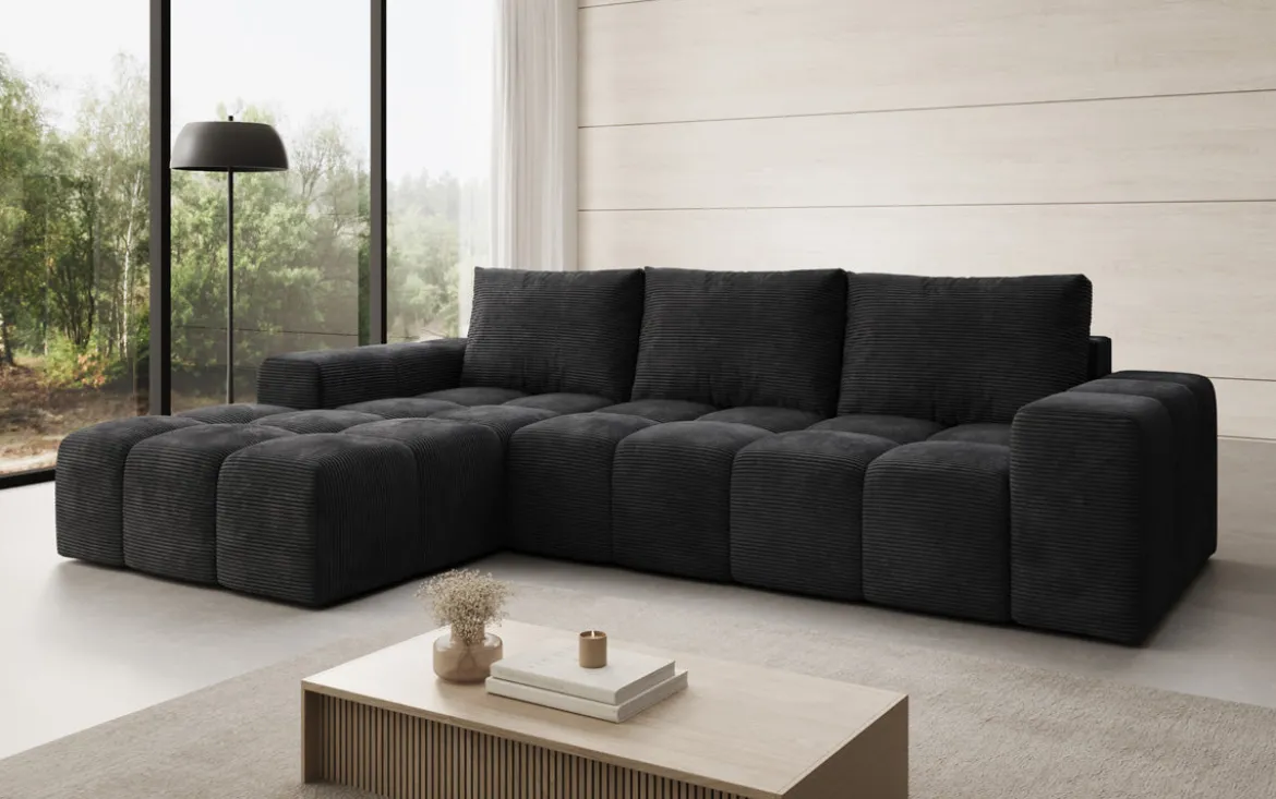 Designer Ecksofa Aila mit Schlaf- und Klappfunktion in Cord