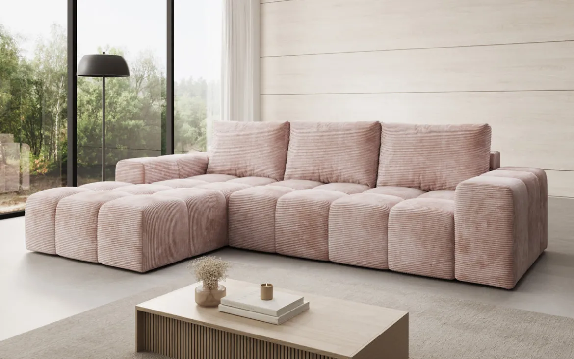 Designer Ecksofa Aila mit Schlaf- und Klappfunktion in Cord