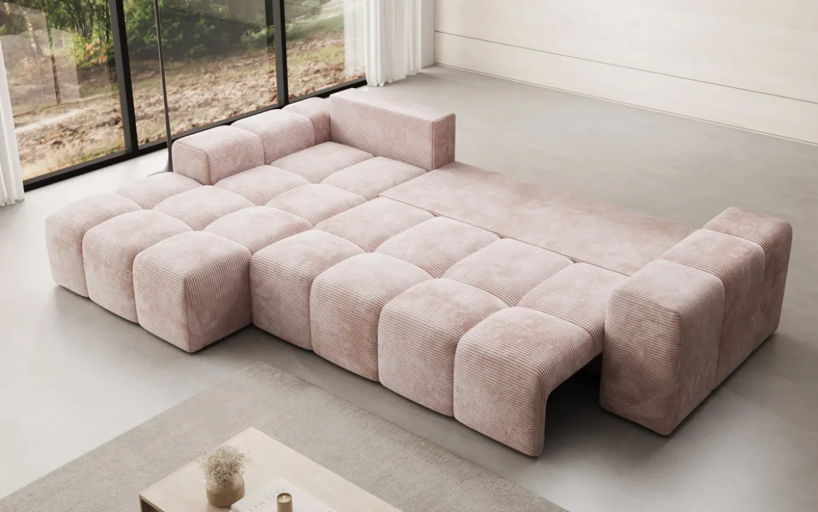 Designer Ecksofa Aila mit Schlaf- und Klappfunktion in Cord