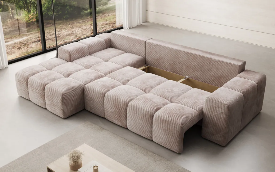 Designer Ecksofa Aila mit Schlaf- und Klappfunktion in Cord