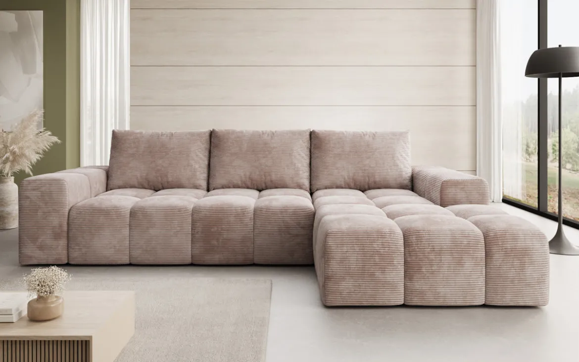 Designer Ecksofa Aila mit Schlaf- und Klappfunktion in Cord