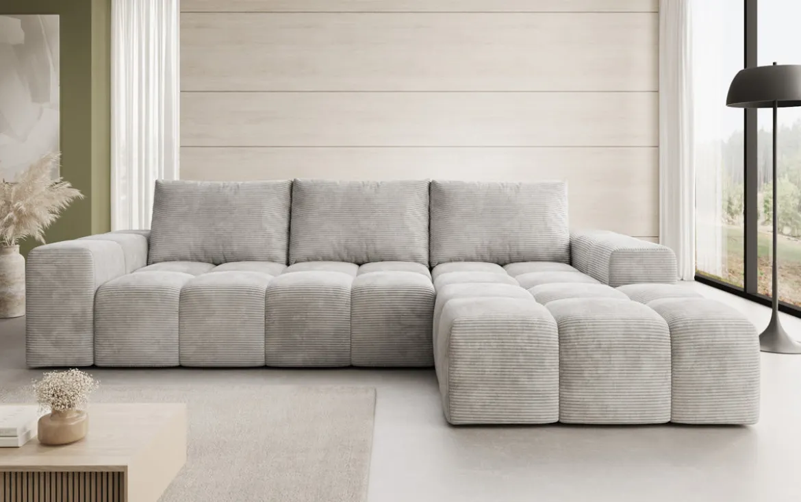 Designer Ecksofa Aila mit Schlaf- und Klappfunktion in Cord
