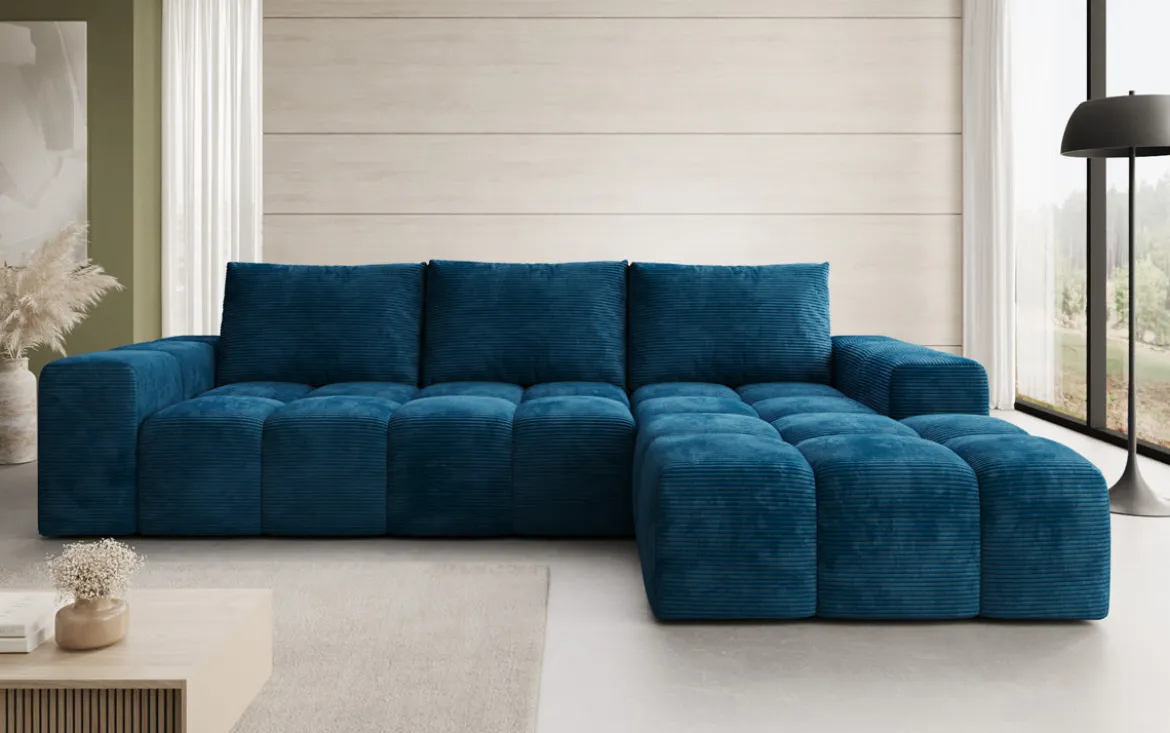 Designer Ecksofa Aila mit Schlaf- und Klappfunktion in Cord