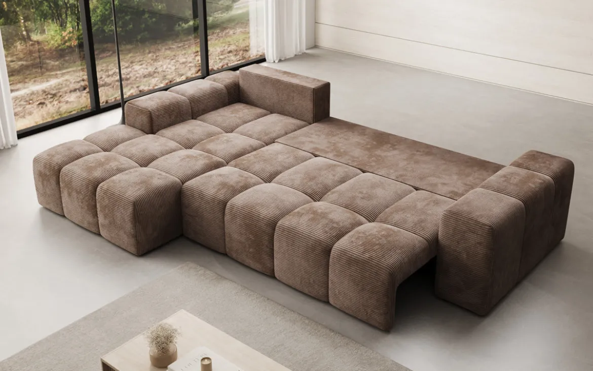Designer Ecksofa Aila mit Schlaf- und Klappfunktion in Cord