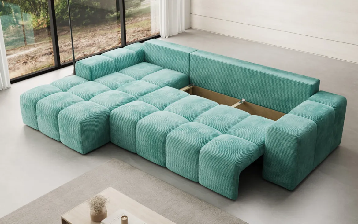 Designer Ecksofa Aila mit Schlaf- und Klappfunktion in Cord