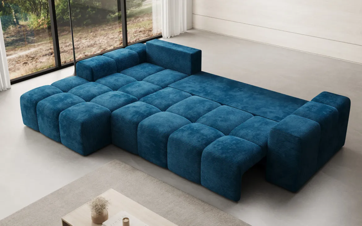 Designer Ecksofa Aila mit Schlaf- und Klappfunktion in Cord