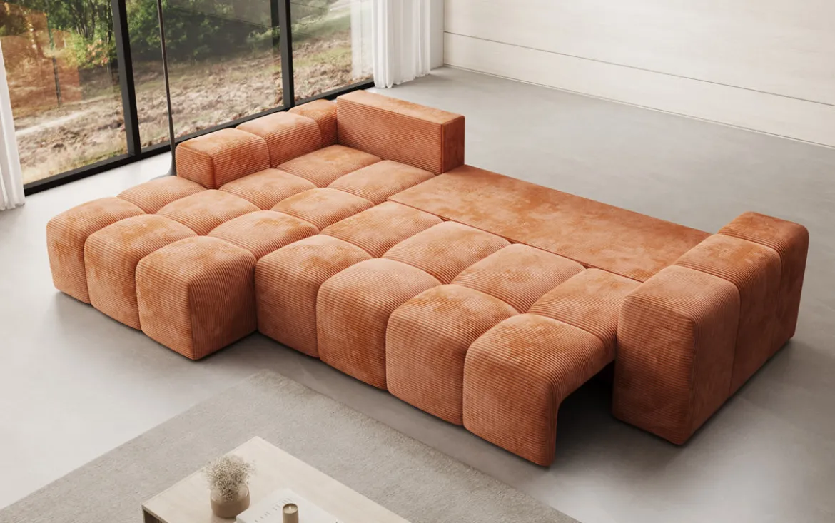 Designer Ecksofa Aila mit Schlaf- und Klappfunktion in Cord