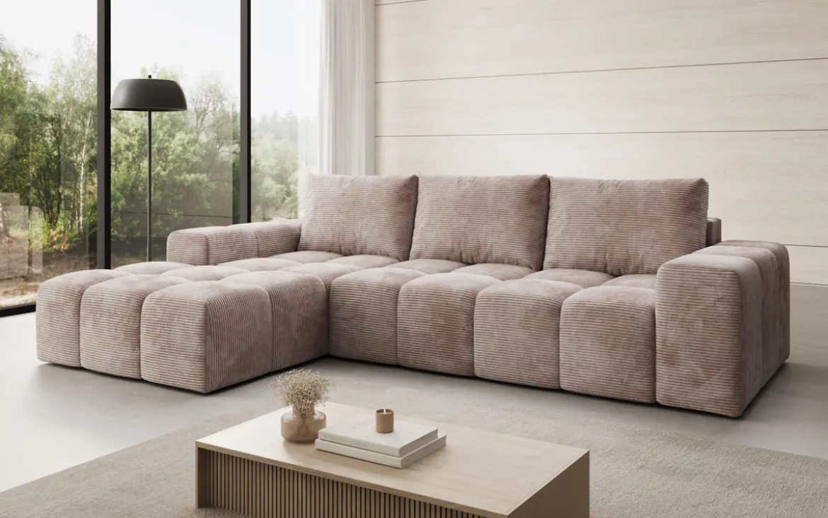 Designer Ecksofa Aila mit Schlaf- und Klappfunktion in Cord