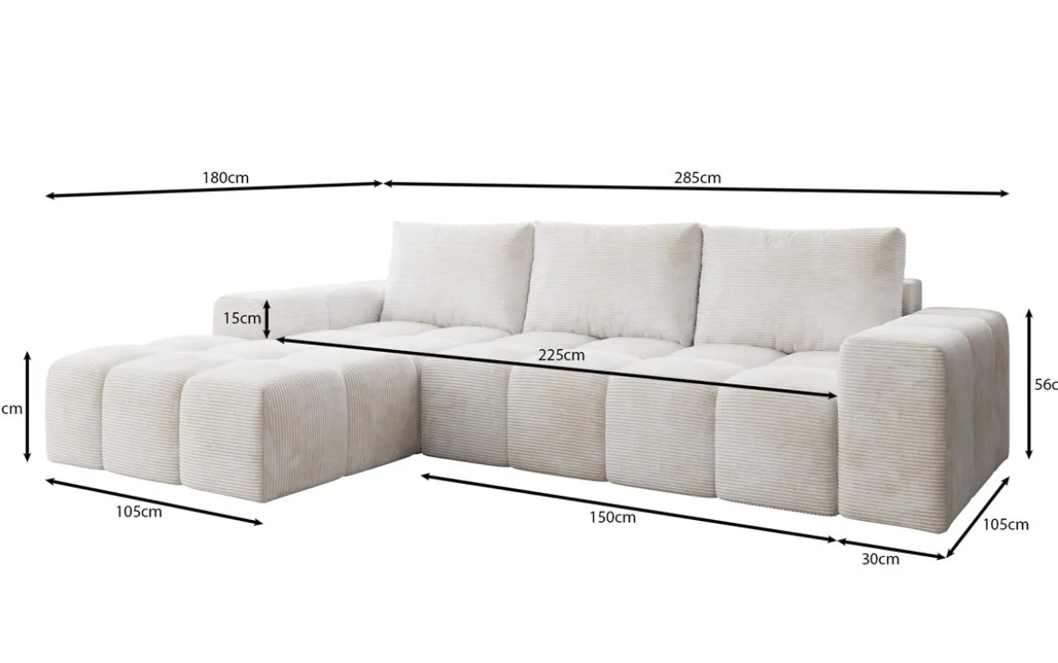 Designer Ecksofa Aila mit Schlaf- und Klappfunktion in Cord