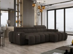 Designer Ecksofa Amalfi in Samt mit elektrischer Sitzerweiterung