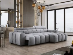 Designer Ecksofa Amalfi in Samt mit elektrischer Sitzerweiterung