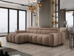 Designer Ecksofa Amalfi in Samt mit elektrischer Sitzerweiterung