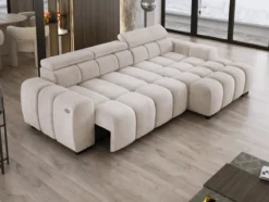 Designer Ecksofa Amalfi in Samt mit elektrischer Sitzerweiterung
