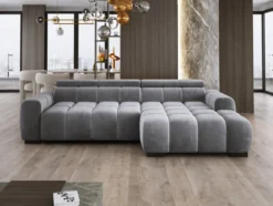 Designer Ecksofa Amalfi in Samt mit elektrischer Sitzerweiterung