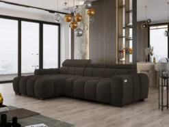 Designer Ecksofa Amalfi in Samt mit elektrischer Sitzerweiterung