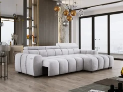 Designer Ecksofa Amalfi in Samt mit elektrischer Sitzerweiterung
