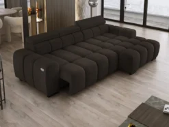 Designer Ecksofa Amalfi in Samt mit elektrischer Sitzerweiterung