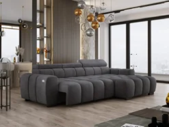 Designer Ecksofa Amalfi in Samt mit elektrischer Sitzerweiterung