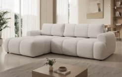 Designer Ecksofa Analfi mit Schlaf- und Klappfunktion in Bouclé