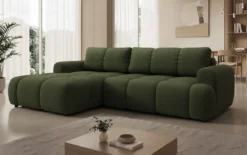 Designer Ecksofa Analfi mit Schlaf- und Klappfunktion in Bouclé