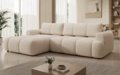Designer Ecksofa Analfi mit Schlaf- und Klappfunktion in Bouclé
